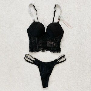 Victoria's Secret Very Sexy Set, Thong‎ and Push-Up Corset Top in Black